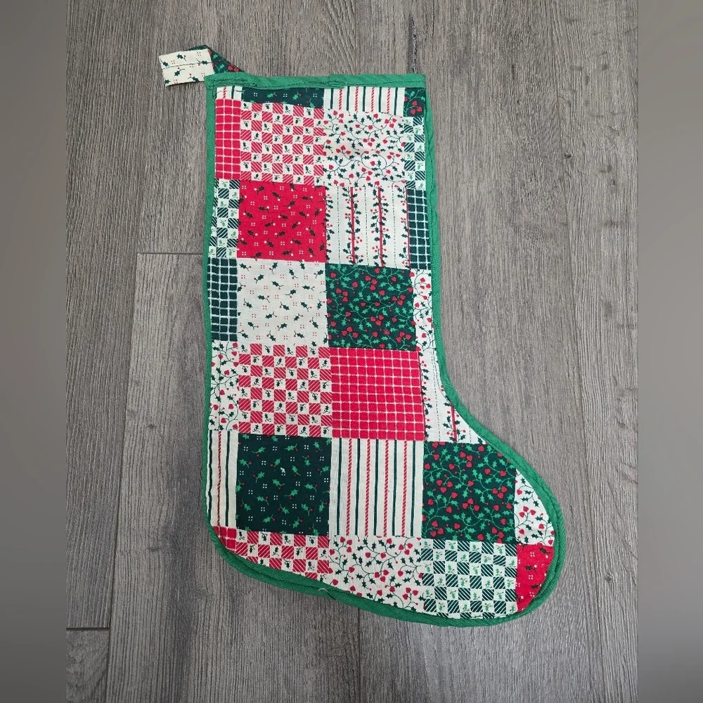 Handmade Crossstitch Christmas Stocking Vintage Cabincore Farmhouse Primitive